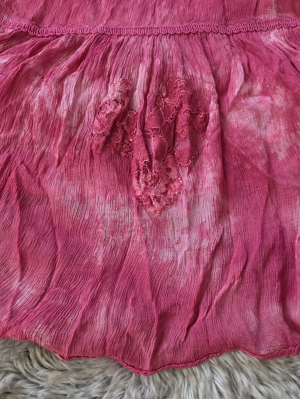 Free People Forever Fuschia Pink Tie-Dye‎ Lace Trim Maxi Dress Women's